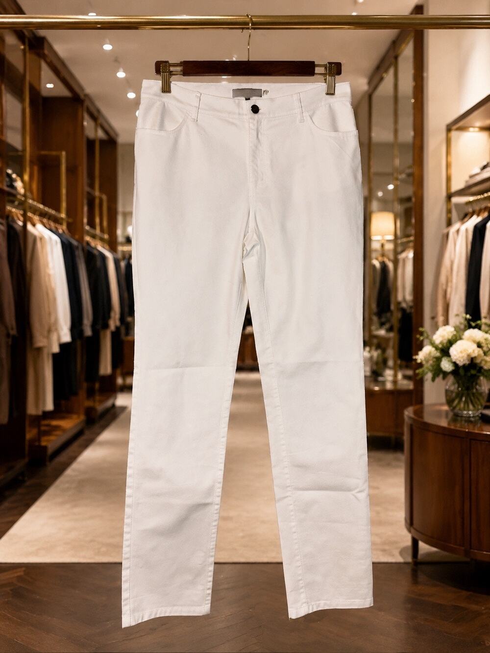 Lafayette 148 Preppy Academia White Denim Jeans 8 Quiet Luxury Coastal Chic